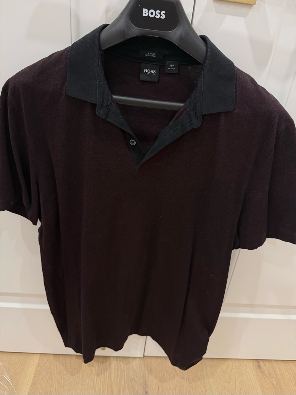 Boss Men’s Dark Burgundy Polo with Black Collar slim fit XL